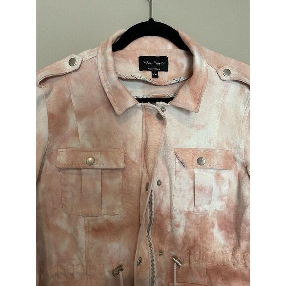 Eden Society Women XL Blush Pink Tie Dye Full Zip Cargo Military Jacket Cotton - Picture 7 of 11